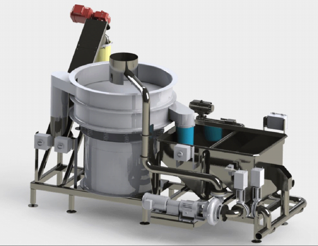 Vanmark's Water Reclamation System reduces water consumption during the industrial potato peeling process.